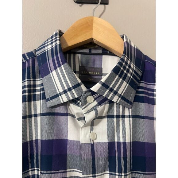 Calibrate Men’s Size 16.5 34-35 Button Down Plaid Long Sleeve Dress Shirt Purple - Picture 5 of 9